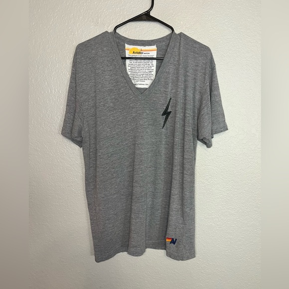 Aviator Nation Tops - AVIATOR NATION Light grey mini black bolt unisex tee Size Large